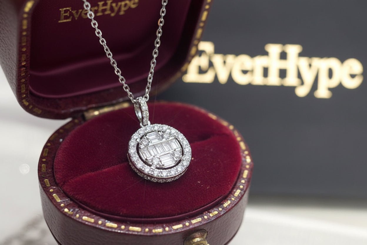 18K White Gold Diamond Pendant Necklace - Natural Diamond Engagement Jewelry - EverHype