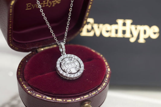 18K White Gold Diamond Pendant Necklace - Natural Diamond Engagement Jewelry - EverHype