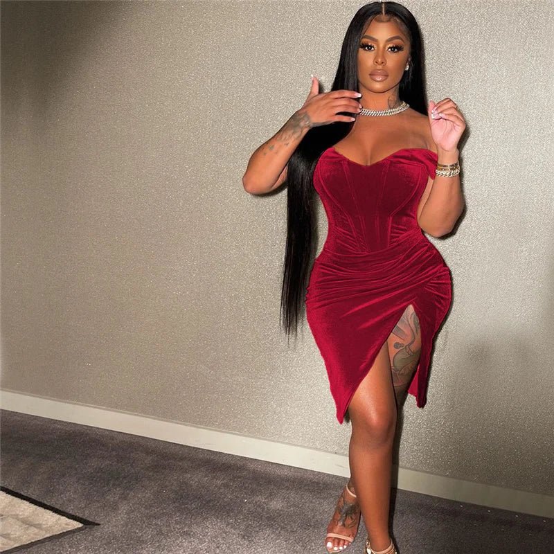 Sexy Velvet Party Dress - Off Shoulder Backless Bodycon Mini Dress | Birthday & Club - EverHype