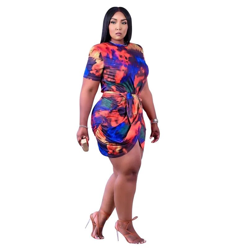 Plus Size Tie - Dye Mini Dress - Short Sleeve Irregular Hem | Summer Fashion - EverHype