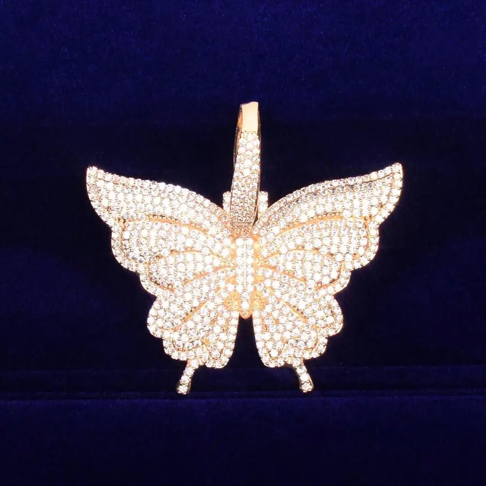 Butterfly Pendant Necklace - Gold Cubic Zirconia Hip Hop Jewelry for women - EverHype
