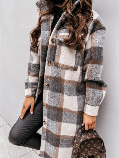 Winter Checked Jacket - Oversized Wool Blend Coat for Women | Warm Outerwear - EverHype
