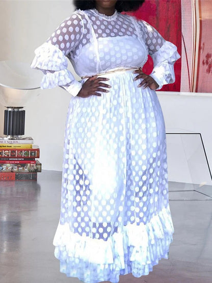 Dress Women Plus Size Sexy Long Dresses Elastic High Waist Transparent Black Mesh Dress Elegance Lace Wholesale Dropshipping - EverHype