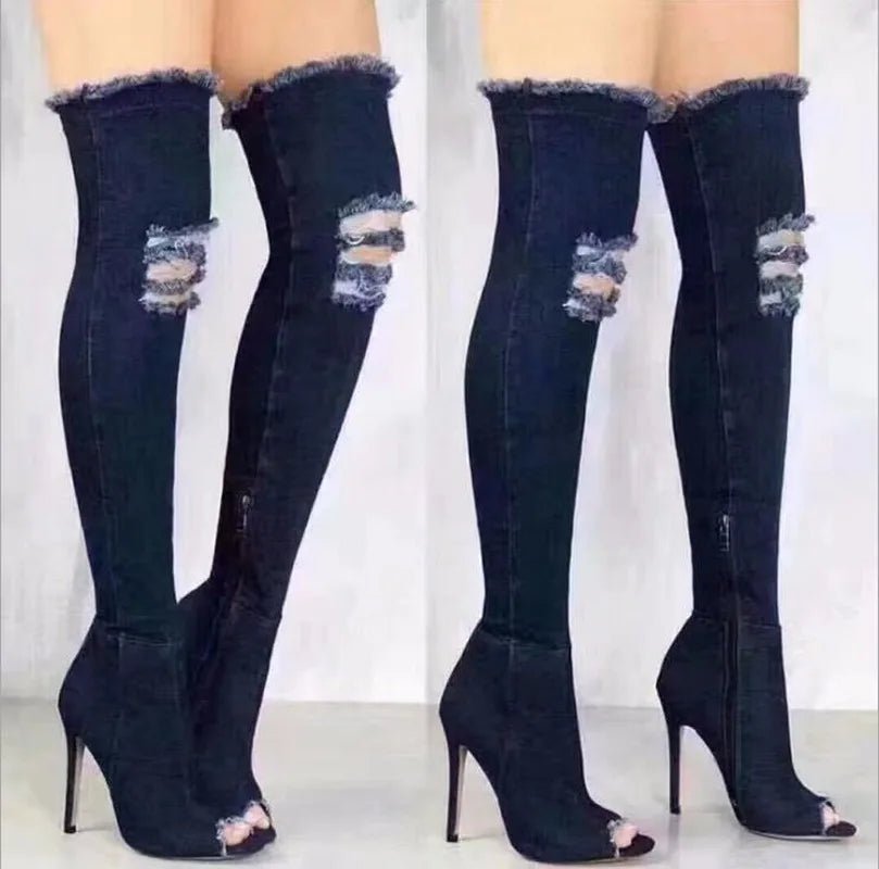 New Boots Women Thigh High Boots 2021 Winter Women Boots High Heels Women Shoes Tassel Jean Boot Ladies Shoes Good Service zo0 - EverHype