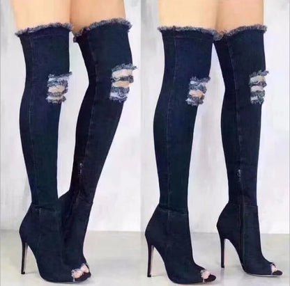 New Boots Women Thigh High Boots 2021 Winter Women Boots High Heels Women Shoes Tassel Jean Boot Ladies Shoes Good Service zo0 - EverHype