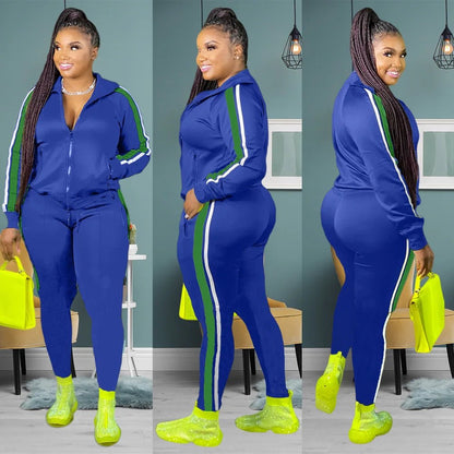 L - 4XL Sport large plus size two piece set women clothing Splicing zip long sleeve top and pants suit Wholesale dropshopping - EverHype