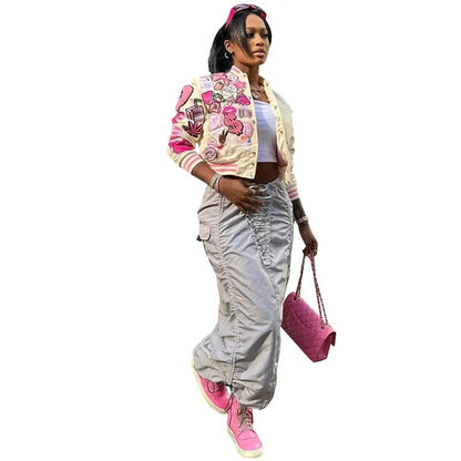 3D Letter Print Woolen Baseball Jackets Women Single Breasted Long Sleeve Fashion Casual Varsity Coats Female Streetwear Tops - EverHype