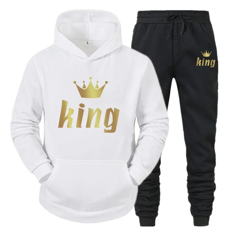 👑 King & Queen Couple Sweatsuit Bundle - 4 Piece Set | His & Hers Matching Hoodie & Jogger Pants - EverHype
