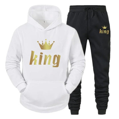 👑 King & Queen Couple Sweatsuit Bundle - 4 Piece Set | His & Hers Matching Hoodie & Jogger Pants - EverHype