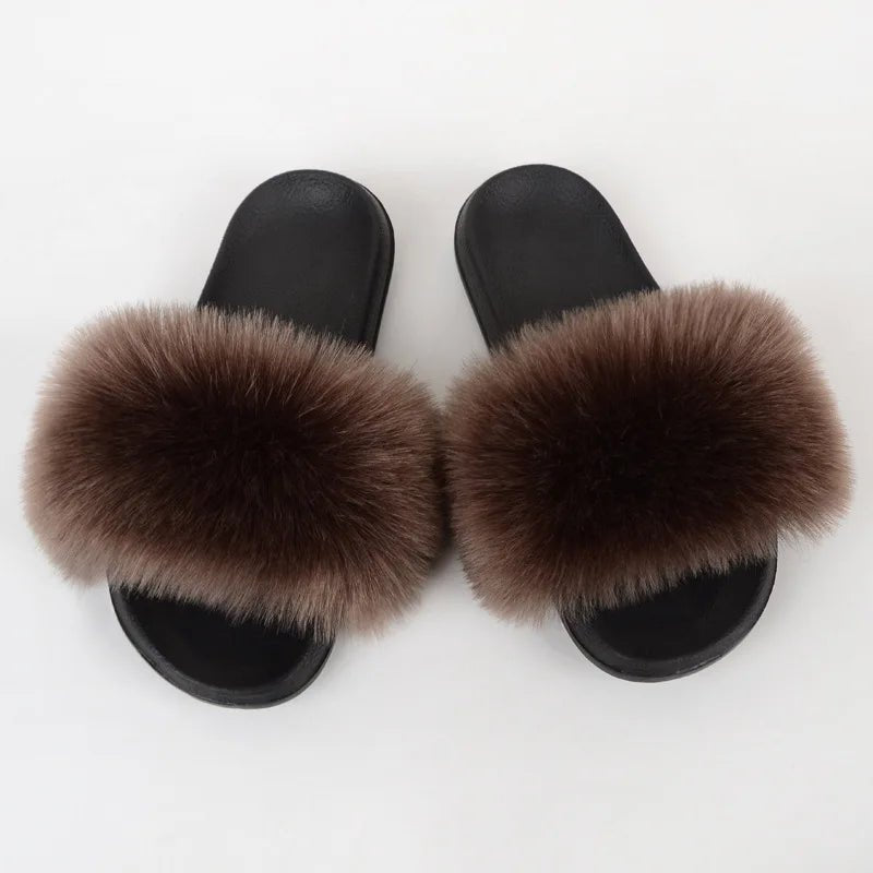 Luxury Fluffy Fur Slippers - Women's Indoor Warm Plush Slides - EverHype