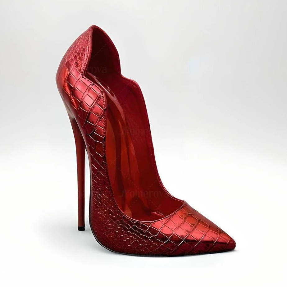 16cm Metallic Croc Pumps Pointed Toe Stiletto High Heels Slip on Pumps Designer Style Classic Heels for Women Customized Colors - EverHype