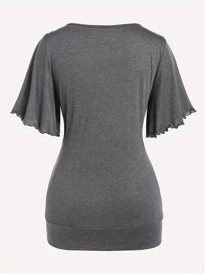 European and American new hit fashion women's pleated chain embellished V - neck plus - size T-shirt top - EverHype