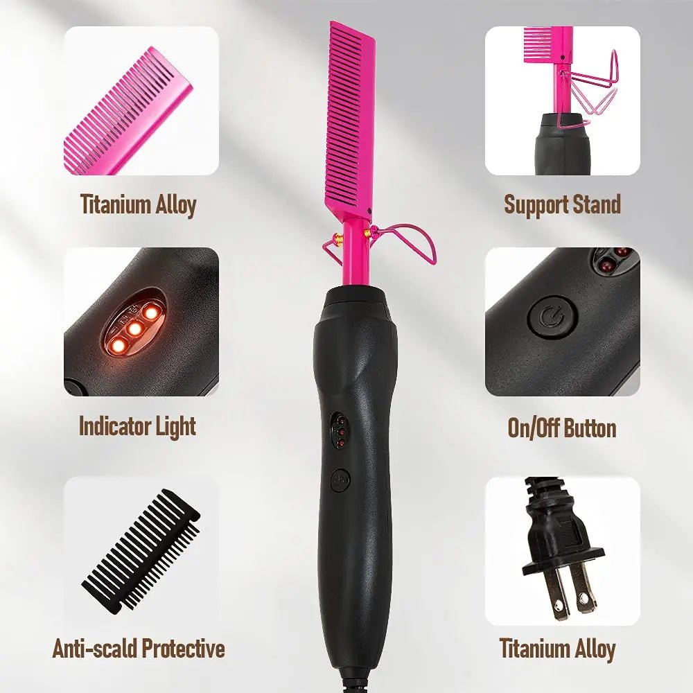 Pink Hot Comb - Electric Hair Straightening Iron for Wet & Dry Hair - EverHype