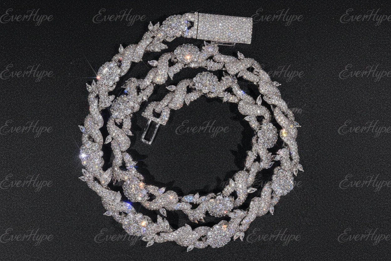 Iced Out Cuban Link Necklace - 13mm Zircon Thorn Flower Chain - EverHype