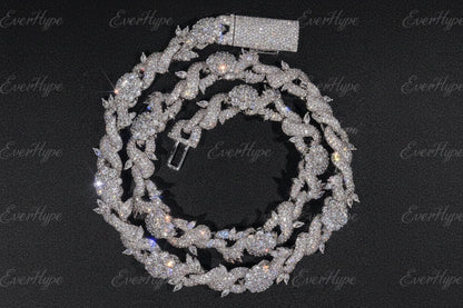 Iced Out Cuban Link Necklace - 13mm Zircon Thorn Flower Chain - EverHype