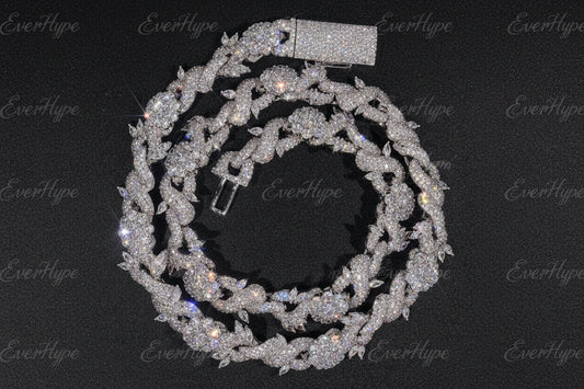Iced Out Cuban Link Necklace - 13mm Zircon Thorn Flower Chain - EverHype