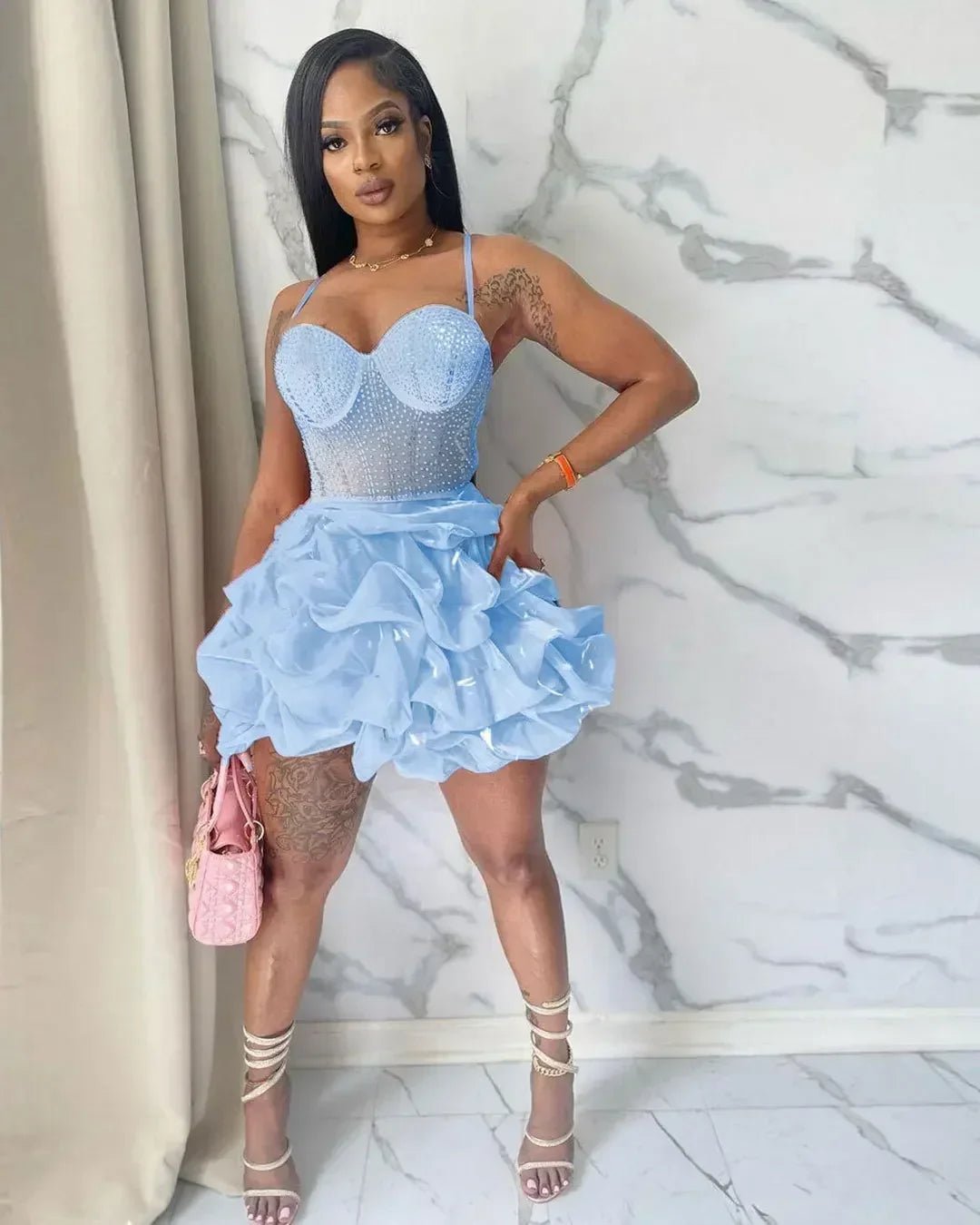 Women Mesh Diamonds Hot Rhinestones Cake Style Big Swing Strap Bodycon Midi Dress 2025 Sexy Party Even Dresses Vestidos - EverHype