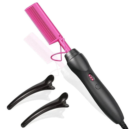 Pink Hot Comb - Electric Hair Straightening Iron for Wet & Dry Hair - EverHype