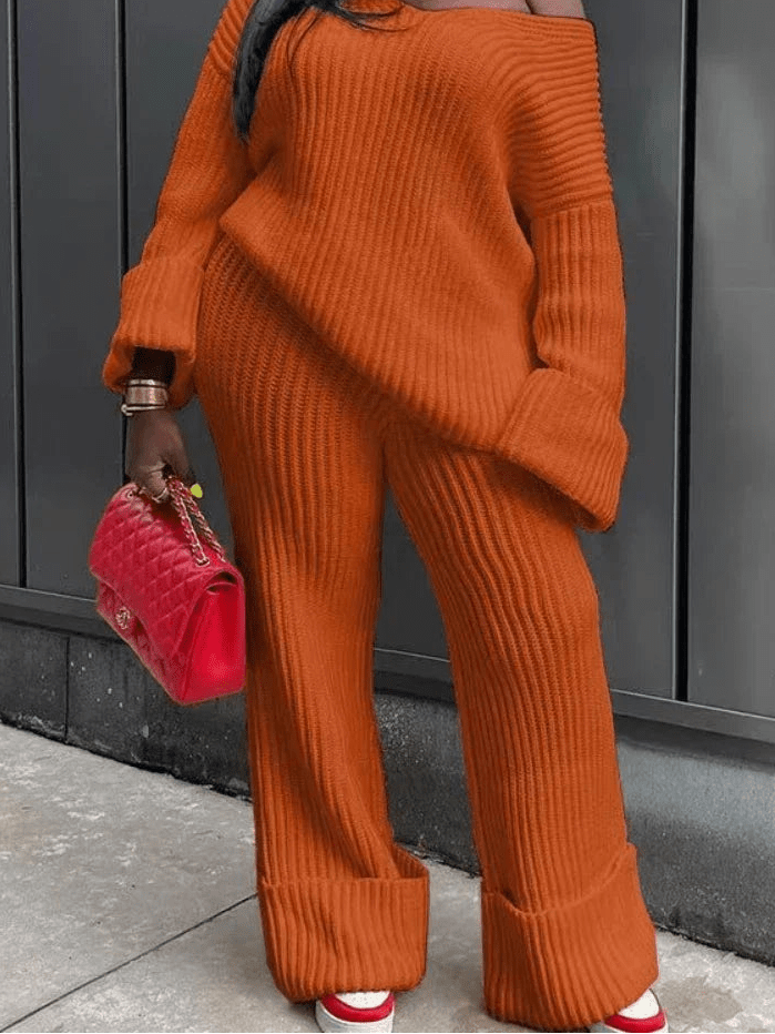 Knit Ribbed V - Neck Sweater & Wide Leg Pants Set - 2 - Piece Outfit | EverHype 2026 - EverHype