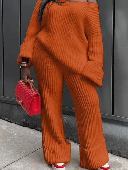 Knit Ribbed V - Neck Sweater & Wide Leg Pants Set - 2 - Piece Outfit | EverHype 2026 - EverHype