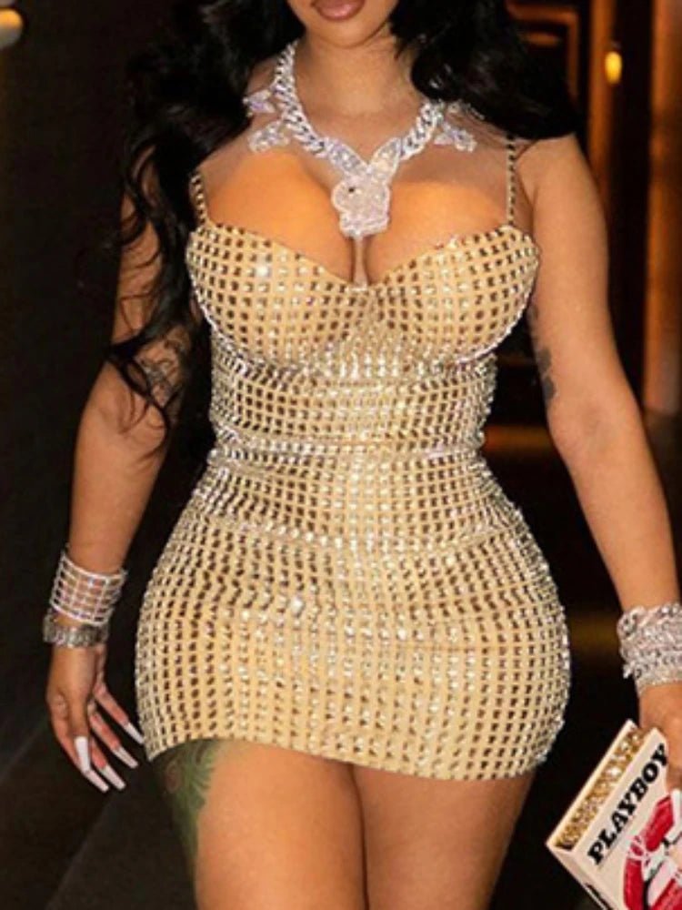 Sequin Bodycon Dress - Sexy V - Neck Wrap Sleeveless Mini Dress for Women - EverHype