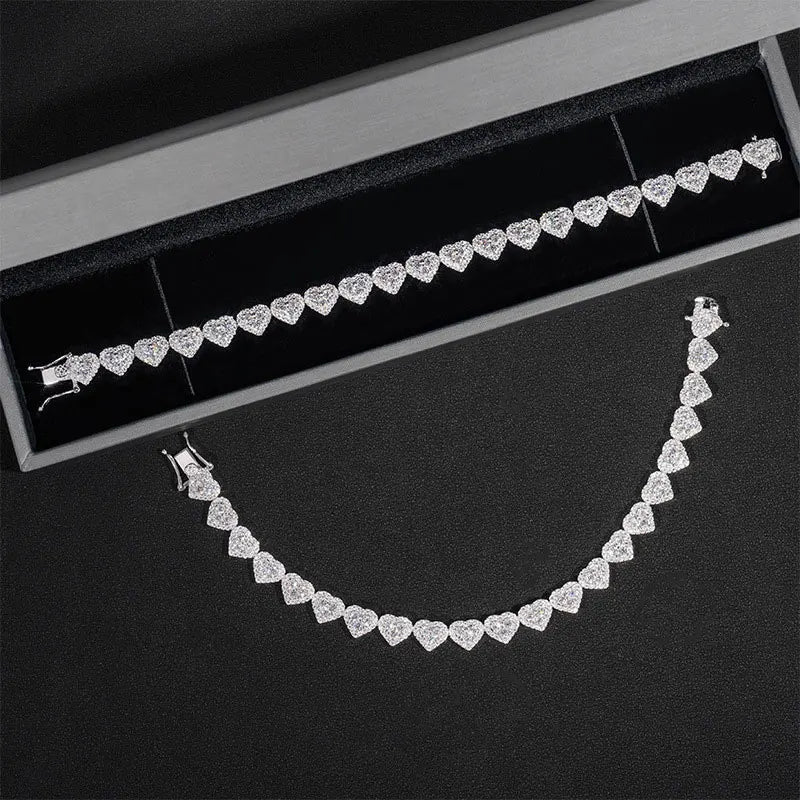 Moissanite Heart Bracelet & Necklace Set - 925 Sterling Silver Jewelry - EverHype