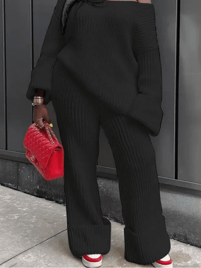Knit Ribbed V - Neck Sweater & Wide Leg Pants Set - 2 - Piece Outfit | EverHype 2026 - EverHype