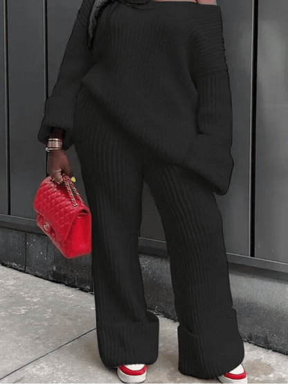 Knit Ribbed V - Neck Sweater & Wide Leg Pants Set - 2 - Piece Outfit | EverHype 2026 - EverHype