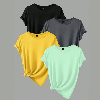 4PCS Women's Trend T-shirts Leisure Summer Tops Woman Clothing Plus Size Short Sleeve T Shirt Clothes for Women Tee Top Outfit - EverHype