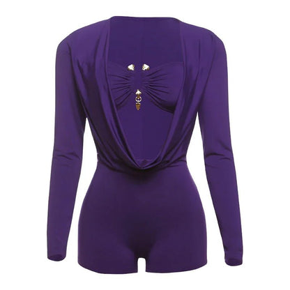 Jumpsuits for Women Sexy Deep V Neck Long Sleeve Romper Solid Color Bodycon Shorts Jumpsuit Club Wear One Piece Going Out Outfit - EverHype