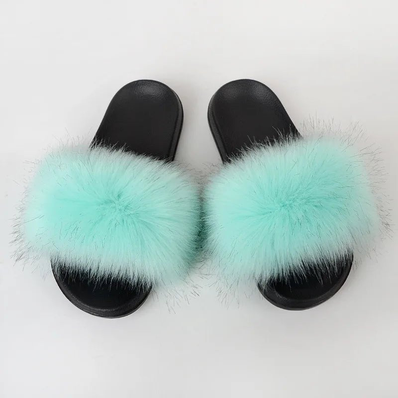 Luxury Fluffy Fur Slippers - Women's Indoor Warm Plush Slides - EverHype