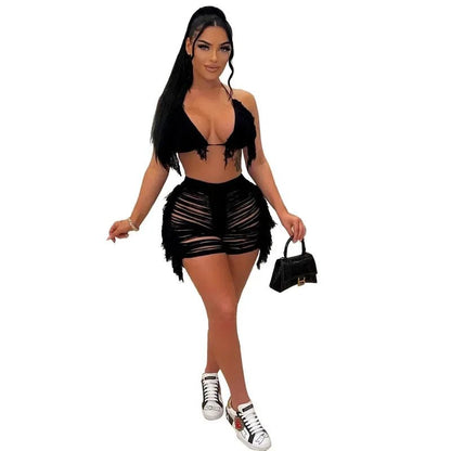 Knitted Bikini 2 - Piece Set - Sexy Cut Out Tassel Shorts | Beach Wear Outfit - EverHype