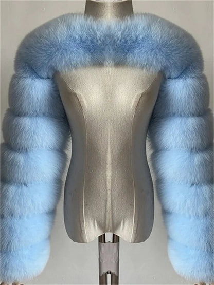 Faux Fur Jacket - Cropped Long Sleeve Coat for Women | Winter Warm Clothes - EverHype