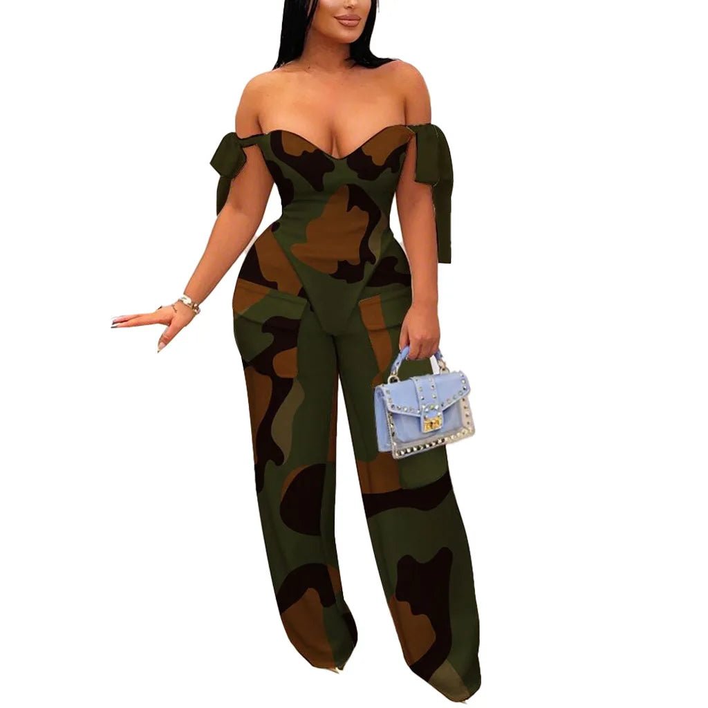 Women's Oil Painting 2 - Piece Set - Lace - Up Crop Top & Pants | Fall Winter Outfit - EverHype