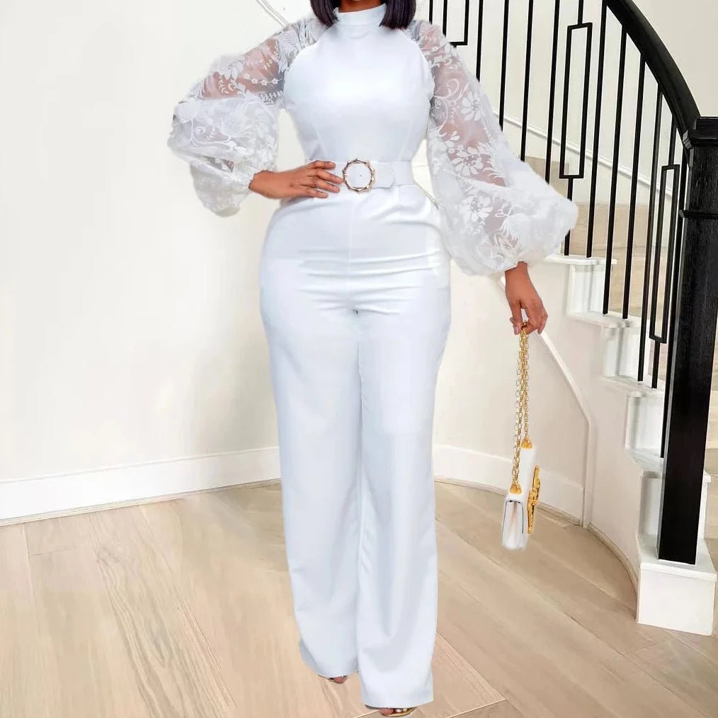 Mesh Jumpsuit Women White Overalls Party Lace Rompers New In Bodysuit One Piece Long Sleeve Summer Long Pants Y2k Spring Work - EverHype