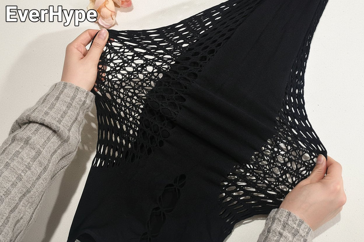 Mesh Maxi Dress - Strapless Long Sleeve Evening Party Dress for Women - EverHype