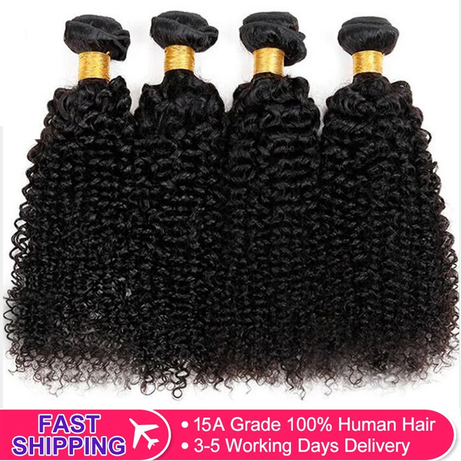 15A Afro Kinky Curly Hair 1/ 3 / 4 Bundles Deal Raw Virgin Indian Hair Bundles Isee Hair Weave Extensions Natural Color 100G/PC - EverHype