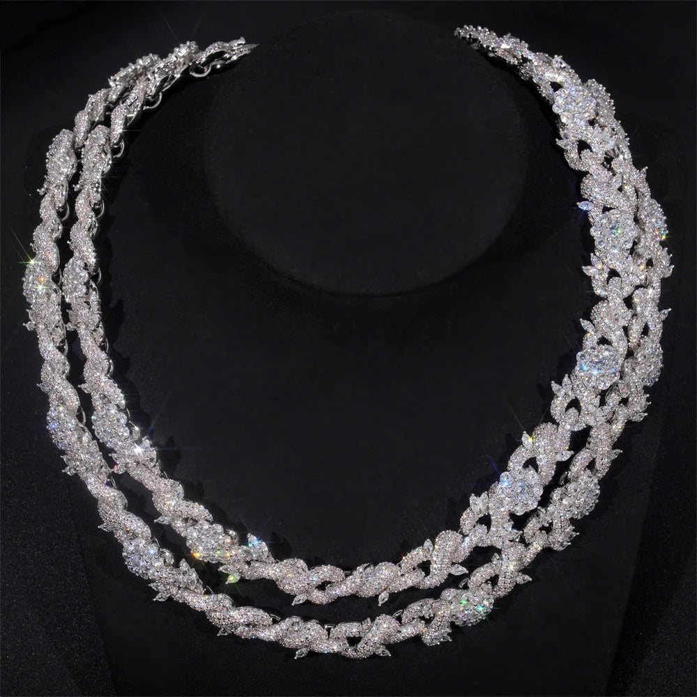 Iced Out Cuban Link Necklace - 13mm Zircon Thorn Flower Chain - EverHype
