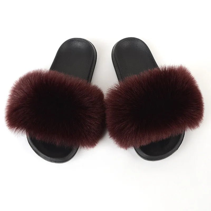 Luxury Fluffy Fur Slippers - Women's Indoor Warm Plush Slides - EverHype