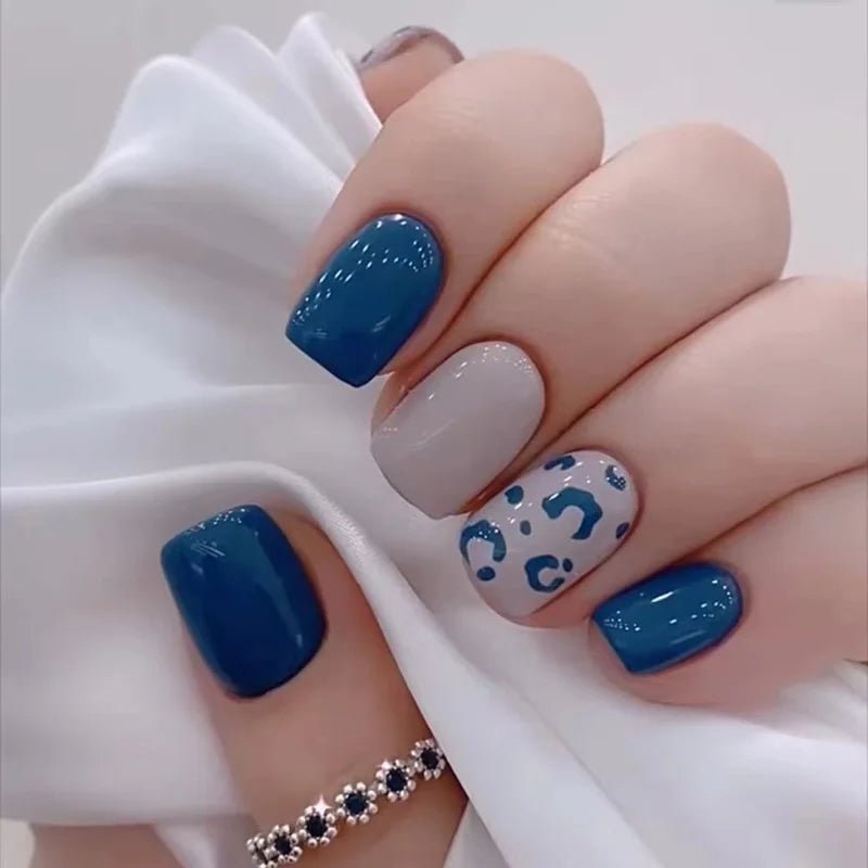 24Pcs Short Square Head Fake Nail with Colorful Flower Designs Wearable French False Nails Ballet Finished Jelly Stick on Nails - EverHype