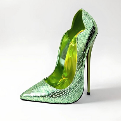 16cm Metallic Croc Pumps Pointed Toe Stiletto High Heels Slip on Pumps Designer Style Classic Heels for Women Customized Colors - EverHype