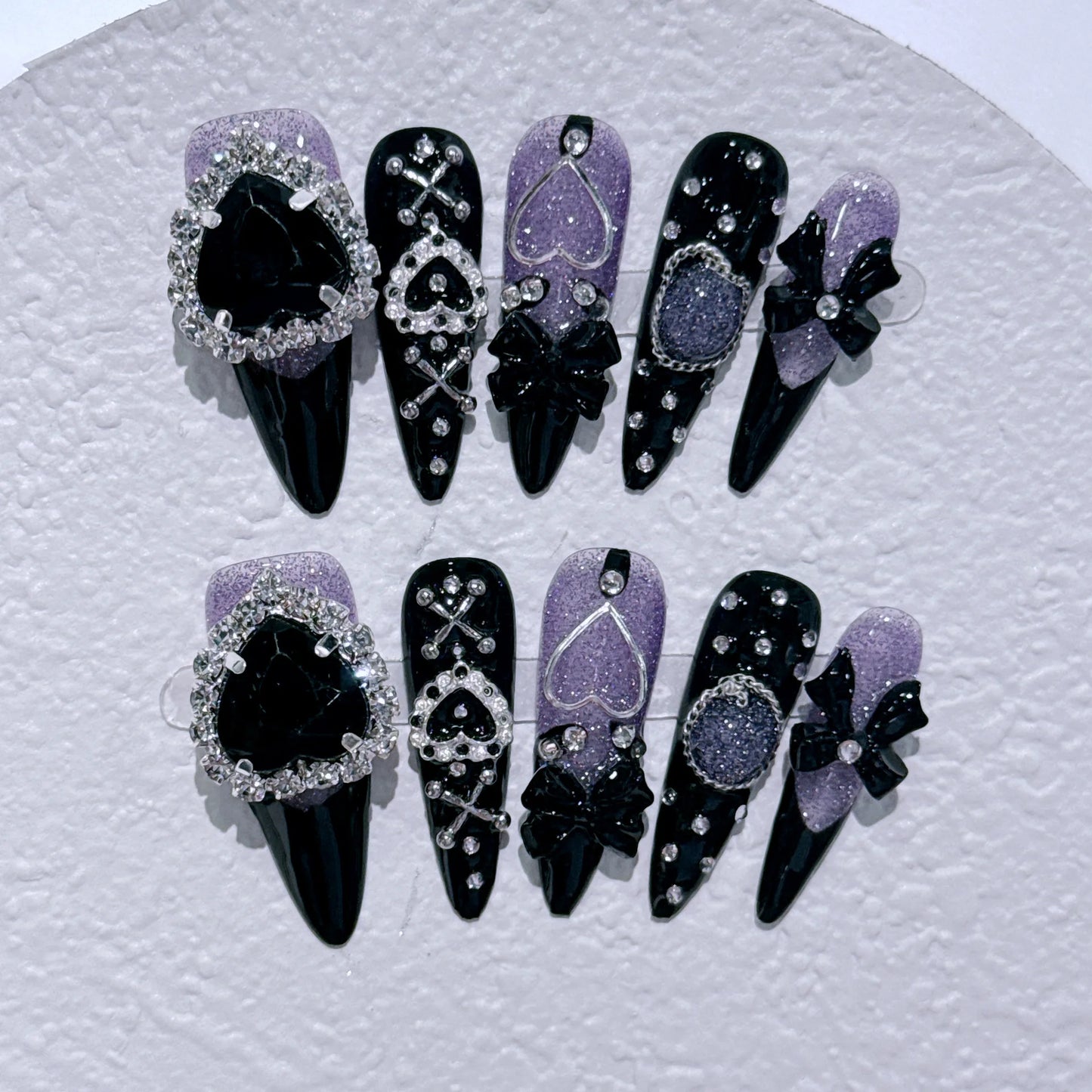 10Pcs Black Handmade Press On Nails Coffin Fake Nails Full Cover Gradient Metal Contrast Artificial Manicure Wearable Nail Tips - EverHype