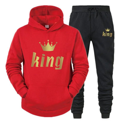 👑 King & Queen Couple Sweatsuit Bundle - 4 Piece Set | His & Hers Matching Hoodie & Jogger Pants - EverHype
