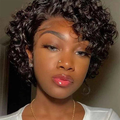 Short Pixie Cut Wig - Peruvian Water Wave Human Hair 250% Density 13x1 Lace - EverHype