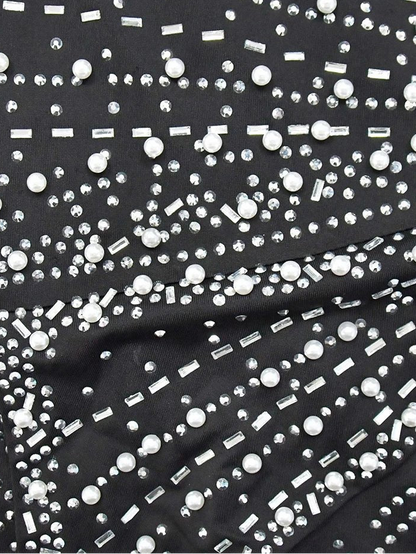 Rhinestone Evening Dress - Diagonal Collar Sleeveless Maxi | Luxury Party Dress - EverHype