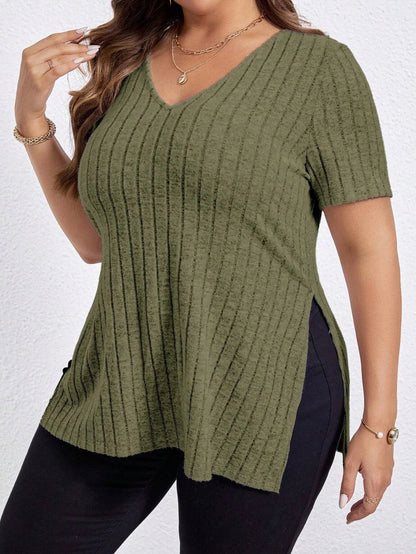 Plus Size V - Neck Striped T-Shirt for Women - EverHype