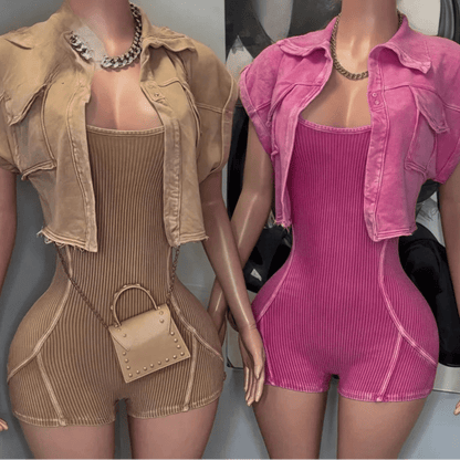 Cotton 2 - Piece Set - Crop Jacket & Bodysuit Outfit for Women - EverHype