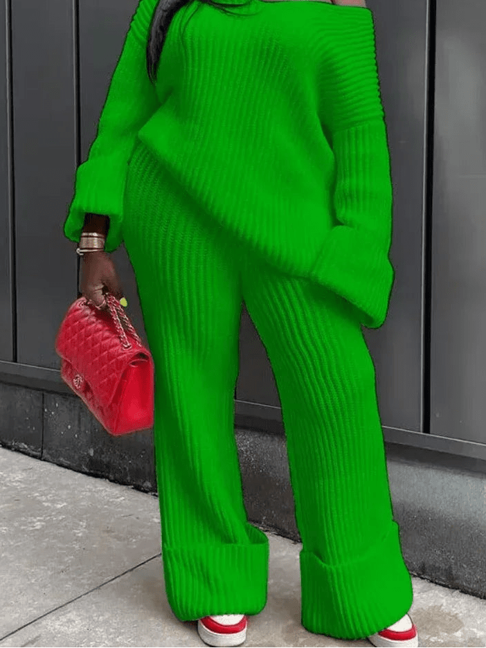 Knit Ribbed V - Neck Sweater & Wide Leg Pants Set - 2 - Piece Outfit | EverHype 2026 - EverHype