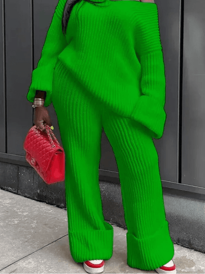 Knit Ribbed V - Neck Sweater & Wide Leg Pants Set - 2 - Piece Outfit | EverHype 2026 - EverHype