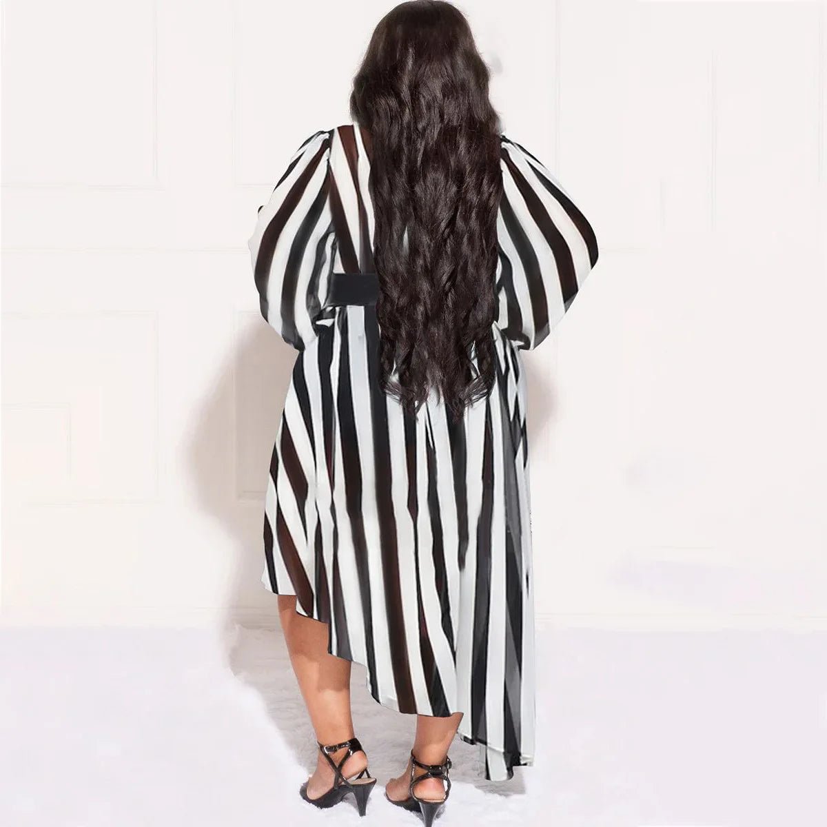L - 4XL 2022 Fall Plus Size Women Stripe Printing Long Sleeve Irregular Dresses Loose Casual Lady Clothing Dropshipping Wholesale - EverHype